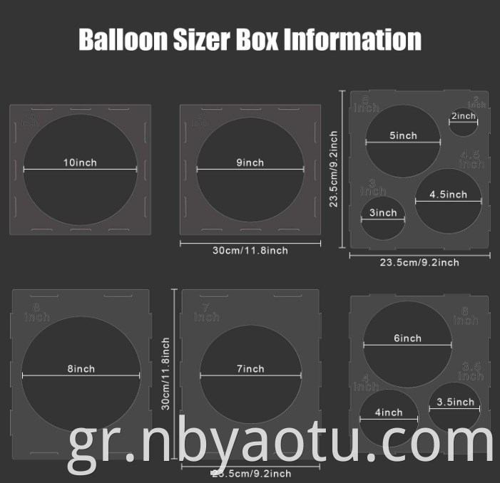 11 τρύπες PP Πλαστικό μπαλόνι Sizer Sizer Cube Box Balloon Measurement Εργαλείο για για για γενέθλια διακοσμήσεις μπαλονιών γάμου